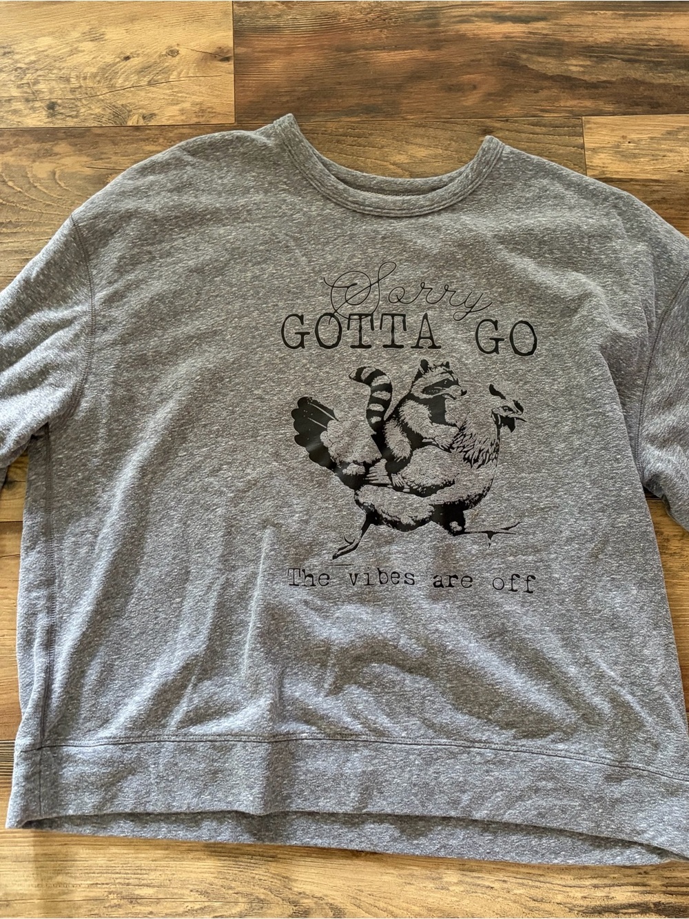 Sonoma Gray Pullover Sweatshirt with Black Graphic Raccoon & Chicken